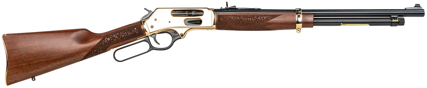 Henry H0244570 Side Gate Full Size 45-70 Gov 5+1 19.80″ Blued Steel Barrel, Polished Brass Receiver, American Walnut Stock Right Hand