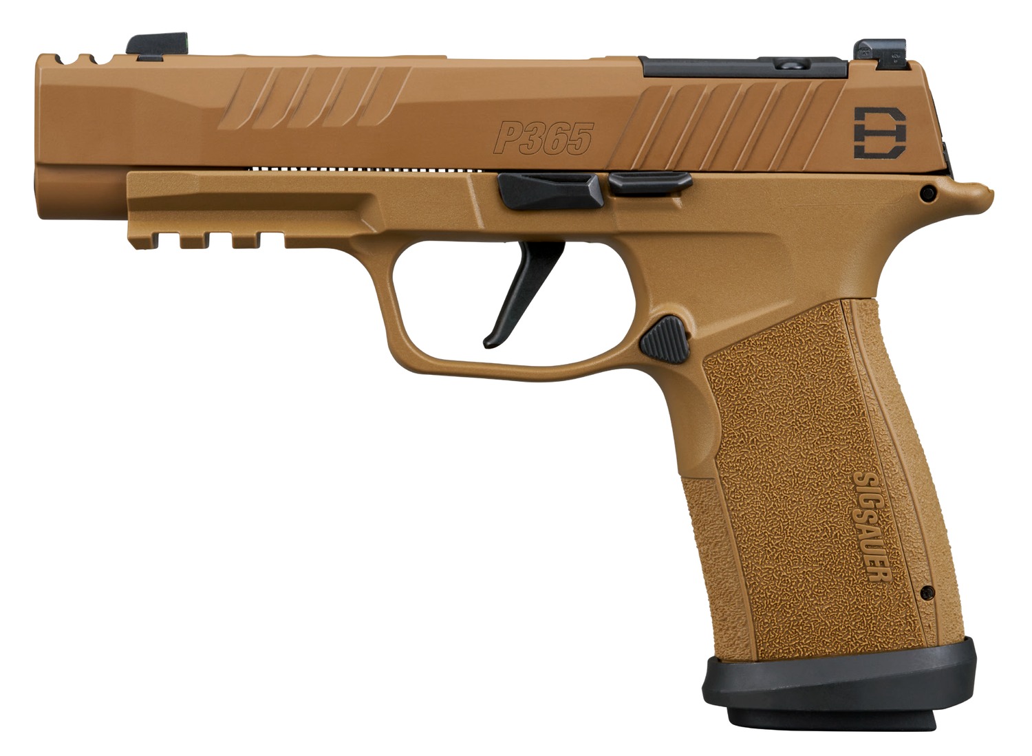 Sig Sauer 365XF9DH310 P365 DH3 Compact 9mm Luger 10+1 3.70″ Black DLC Barrel, Coyote Cerakote Stainless Steel Lightening Cut/Optic Ready/Serrated Slide & Frame w/Picatinny Rail, Interchangeable Backst