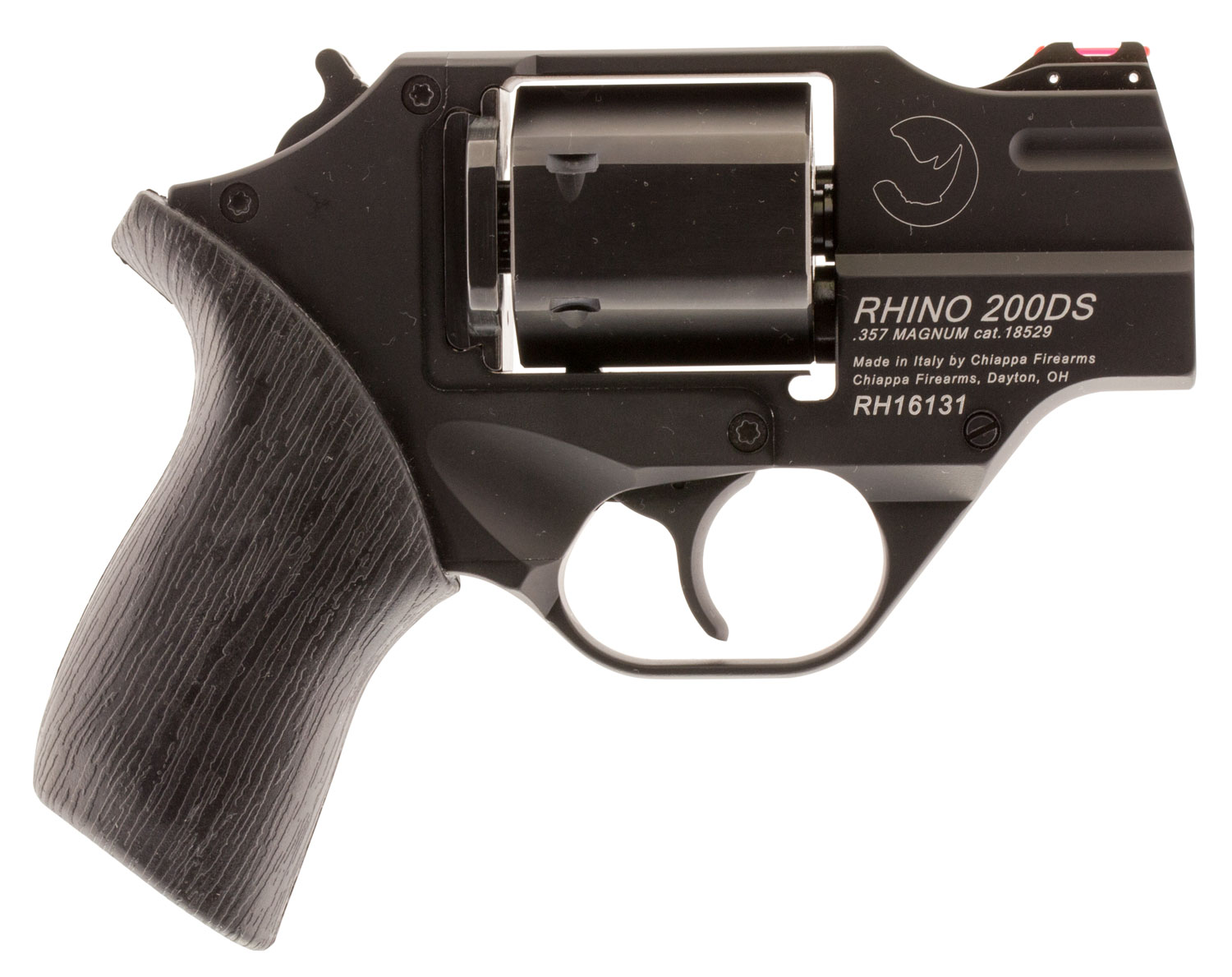 Chiappa Firearms CF340216 Rhino 200DS Small Frame 357 Mag 6 Shot, 2″ Black Anodized Steel Barrel, Blued Steel Cylinder, Black Anodized Aluminum Frame, Black Rubber Grip, Concealed Hammer