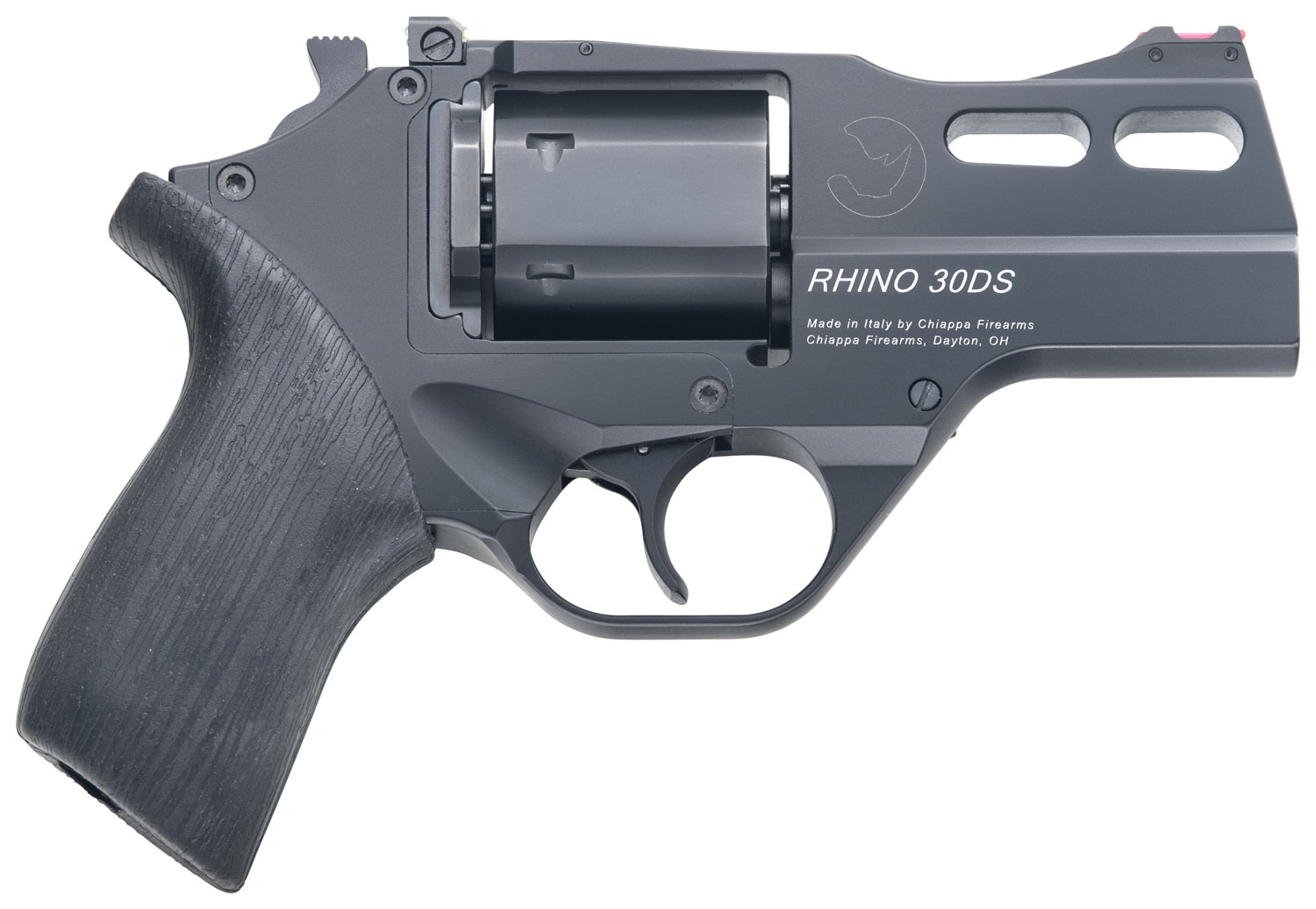 Chiappa Firearms 340289 Rhino 30DS Small Frame 357 Mag 6 Shot, 3″ Black Anodized Steel Vent Rib Barrel, Blued Steel Cylinder, Black Anodized Aluminum Frame, Black Rubber Grip, Concealed Hammer