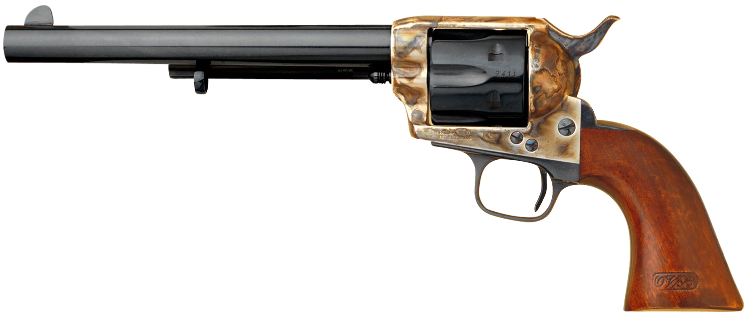 Cimarron CA514M00 Model P US Cavalry 45 Colt (LC) 6 Shot, 7.50″ Blued Steel Barrel & Cylinder, Color Case Hardened Steel Frame, Walnut w/OWA Cartouche Stamp Grip, Exposed Hammer