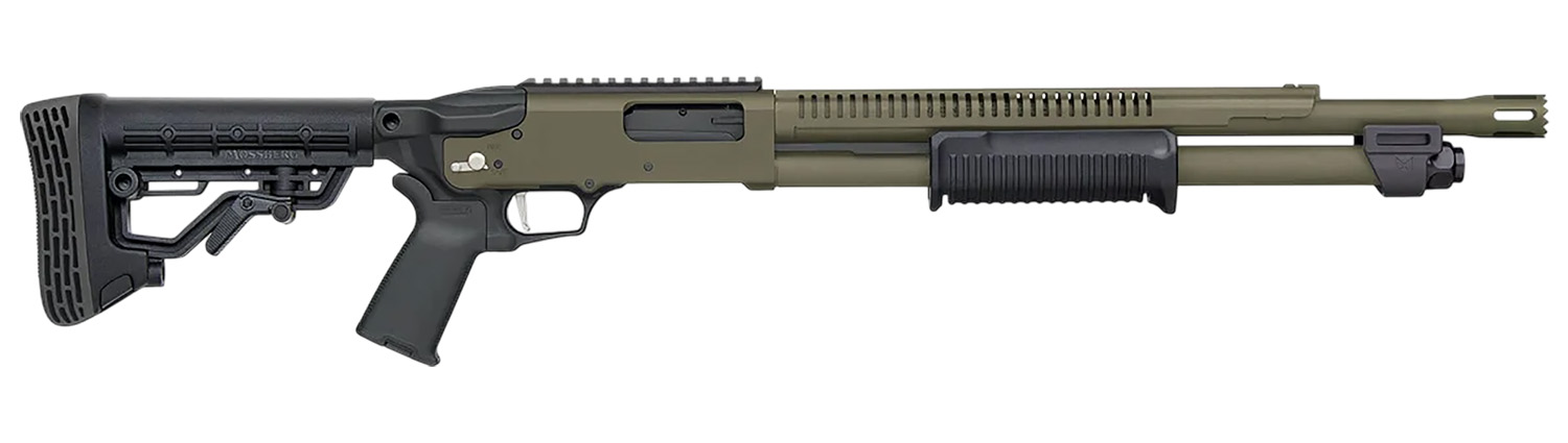 Mossberg 50757 590R 12 Gauge Pump 3″ 6+1 18.50″ OD Green Cerakote Heat Shield Barrel, OD Green Cerakote Steel Receiver, Black AR Mil-Spec Adjustable Synthetic Stock, Black Magpul Grip