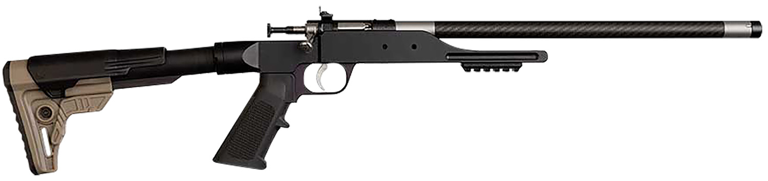 Keystone KSA2185 Precision 6061 22 LR Single Shot 16.12″ Carbon Fiber Threaded Barrel, Black Anodized Picatinny Rail Aluminum Receiver, Black/FDE Adj Buffer Tube Style Butt Stock, Right Hand