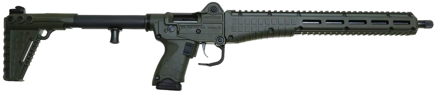 Kel-Tec SUB2K9GLKGRN10 SUB2000 Gen3 9mm Luger 10+1 16.15″ Black Steel Threaded Barrel, Green Picatinny Rail Aluminum Receiver, M-LOK Slots Handguard, Green Synthetic Folding Stock, Black Polymer Grip