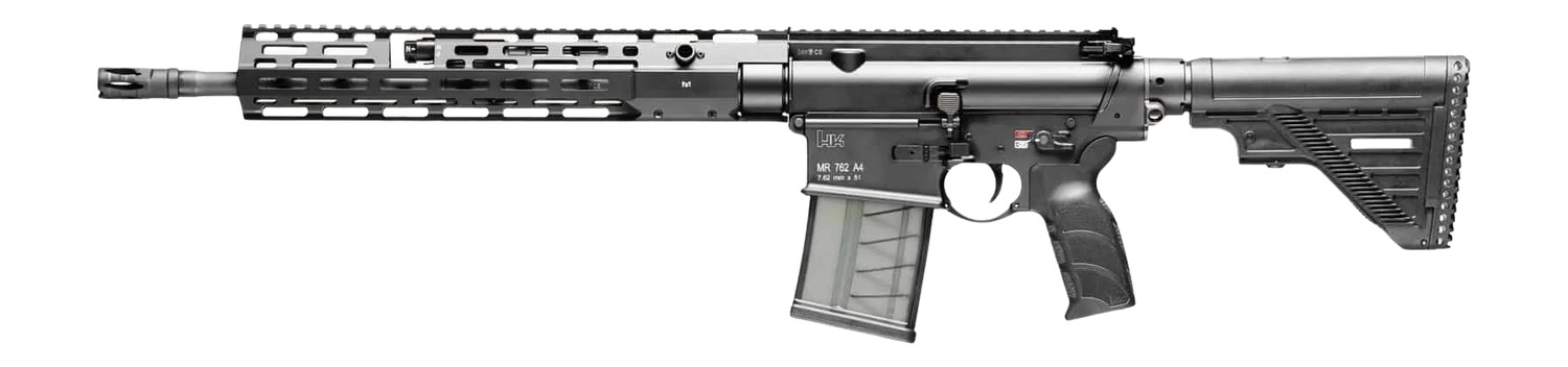 HK 81001056 MR762 7.62x51mm 10+1 16.50″ Black Barrel, Black Receiver w/Picatinny Rail, M-LOK Handguard, Black Polymer Stock, Black Polymer Grip, Ambidextrous
