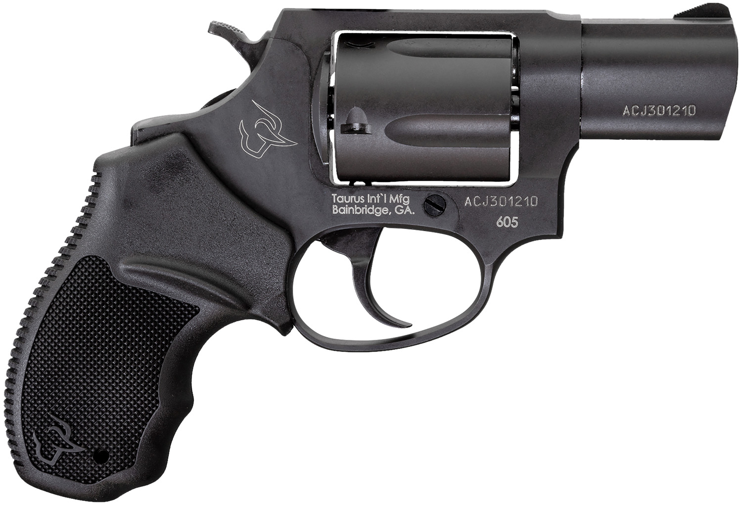 Taurus 2-605021 605 Small 357 Mag/38 Special +P 5 Shot 2″ Matte Black Oxide Alloy Steel Barrel, Cylinder & Frame, Black Finger Grooved Rubber Grip, Transfer Bar, Safety Exposed Hammer