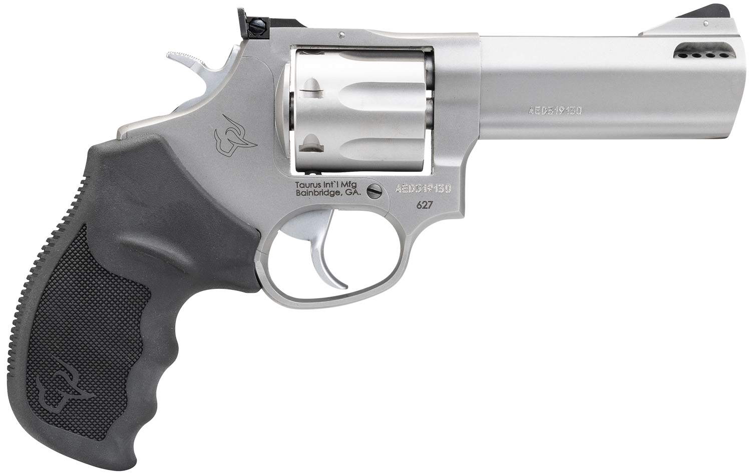 Taurus 2-627049 Tracker 627 Medium 357 Mag/38 Special +P 7 Shot 4″ Matte Stainless Steel Barrel, Cylinder & Frame, Black Ribber Grip, Transfer Bar Safety, Exposed Hammer