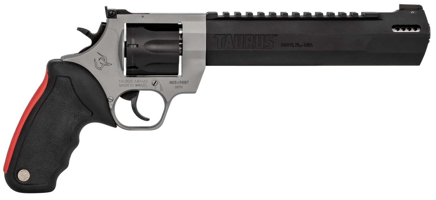 Taurus 2357085RH Raging Hunter 357 Mag 7rd 8.38″ Matte Black Oxide Cylinder & Barrel Matte Stainless Steel Frame Black Rubber with Integrated Red Cushion Insert Grip