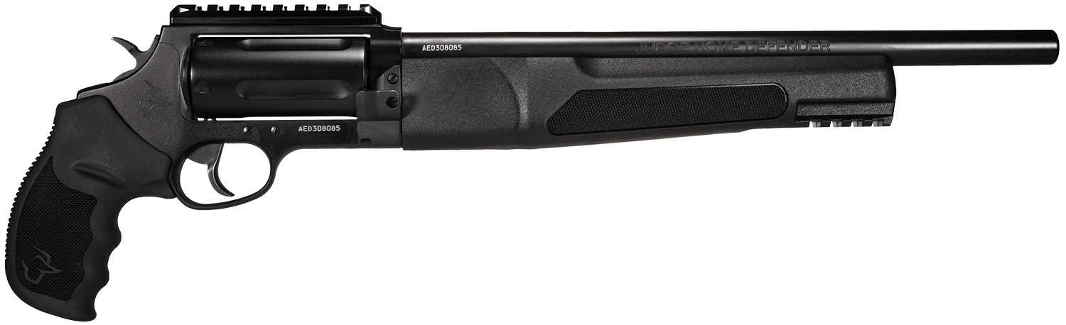 Taurus 2JHD441013MAG Judge Home Defender Medium Frame 45 Colt (LC)/410 Mag 5rd, 13″ Matte Black Steel Barrel, Cylinder & Frame w/Picatinny Rail, Black Rubber Grip, Exposed Hammer