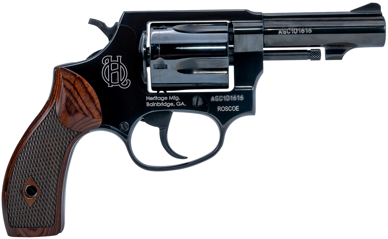 Heritage Mfg HR38B3W Roscoe Small Frame 38 Special +P 5rd 3″ Black Polished Alloy Steel Barrel & Cylinder, Black Polished Carbon Steel Frame, Wood Grip, Transfer Bar Safety