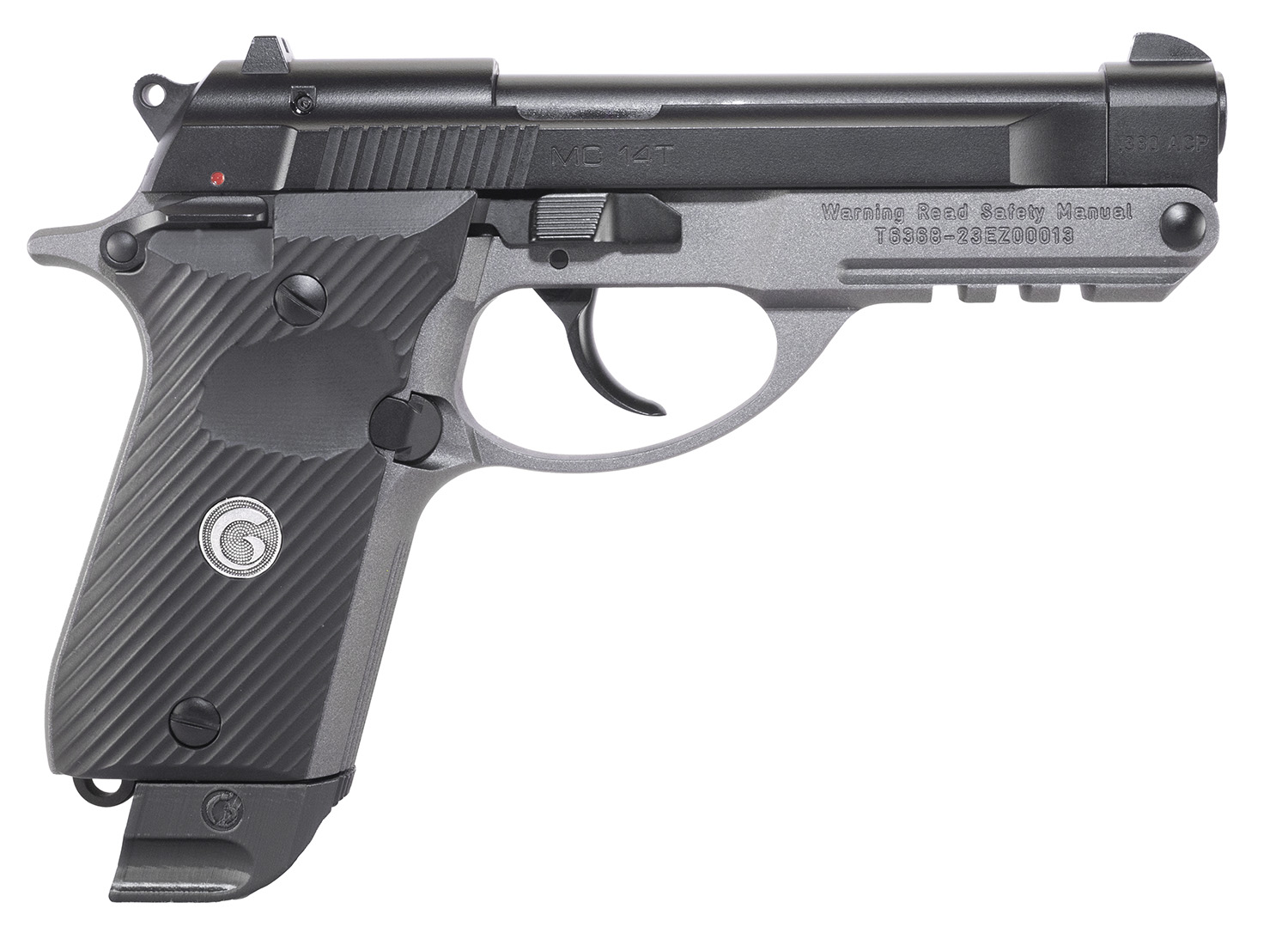 EAA GIRSAN 390855 MC 14T Solution Compact Frame 380 ACP 13+1, 4.50″ Black Steel Tip-Up Barrel & Serrated Steel Slide, Matte Stainless Aluminum Frame w/Picatinny Rail, Black Polymer Grip, Ambidextrous