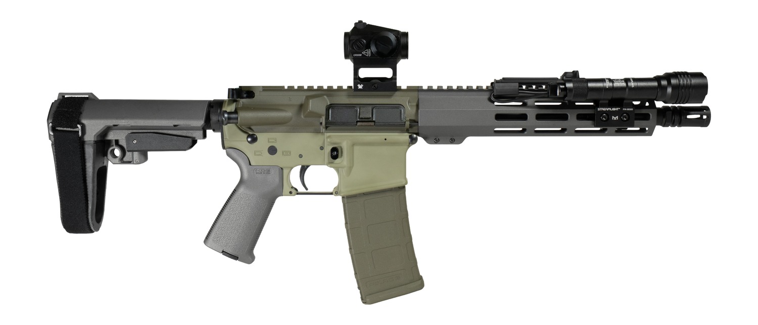 Shark Coast Tactical SCC06872BUGBR300P Bug Bear Bundle 300 Blackout 30+1 10″ Threaded Barrel, Aluminum Receiver w/Picatinny Rail, M-LOK Handguard, Polymer SB Tactical SBA3 Brace, Streamlight ProTac Ra