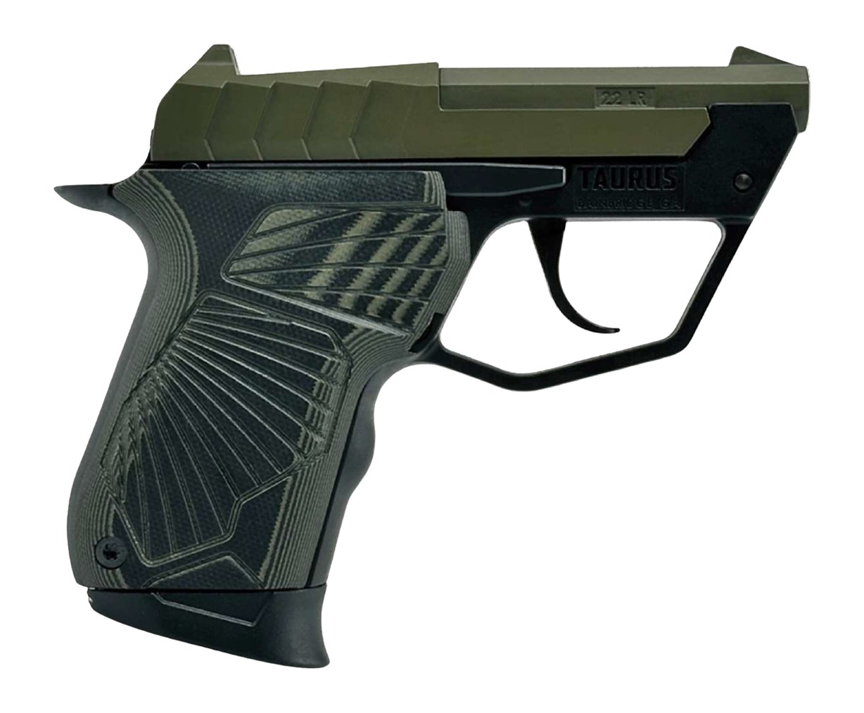 Taurus 1-22TUC13-ODG 22TUC Micro-Compact 22 LR 9+1 2.50″ OD Green Tip-Up Barrel, OD Green Cerakote Serrated Slide, Black Polymer Frame, VZ G10 Grip