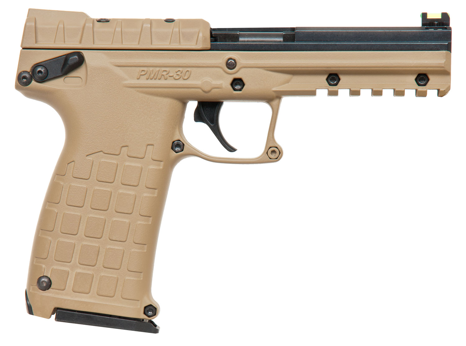Kel-Tec PMR30BTAN PMR30 22 WMR 30+1 4.30″ Fluted Steel Barrel, Black/Tan Serrated Slide, Tan Polymer Frame w/Picatinny Rail, Tan Textured Polymer Grip