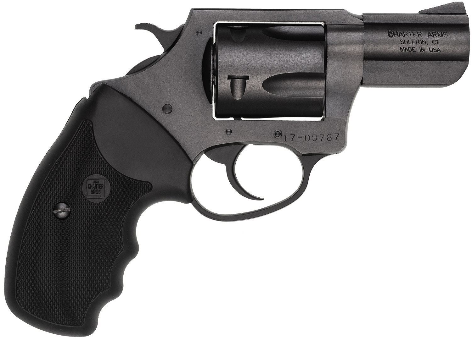 Charter Arms 13520 Mag Pug  Large 357 Mag, 5 Shot 2.20″ Black Ported Steel Barrel, Black Steel Cylinder & Frame w/Black Finger Grooved Rubber Grip