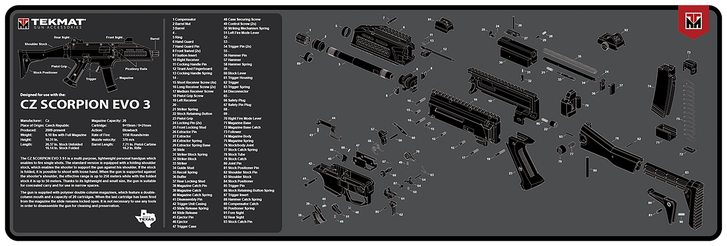 TekMat TEKR36CZSCORPION CZ Scorpion EVO 3 Cleaning Mat Black/Gray Rubber 12″x36″ CZ Scorpion EVO 3 Parts Diagram