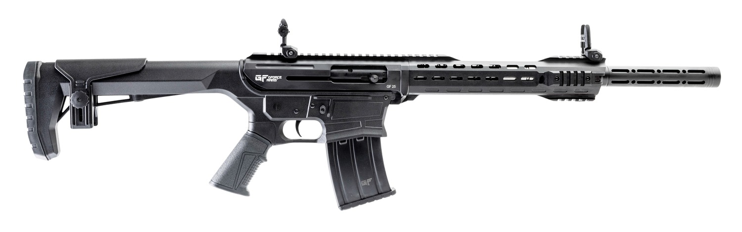 Gforce Arms GF251220 GF25 12 Gauge Semi-Auto 3″ 5+1 20″ Black Cerakote Spiral Threaded Barrel, Black Cerakote Picatinny Rail Aluminum Receiver, Black Adjustable Synthetic Stock w/Black Rubber Grip