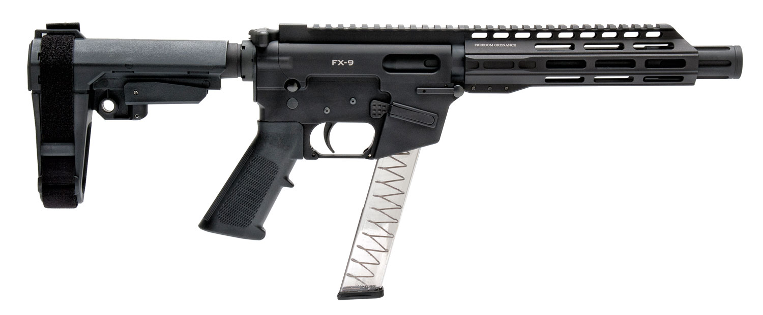 Freedom Ordnance FX-9P8S FX-9 9mm Luger 8″ 31+1 Black Anodized Black Polymer SBA3 Pistol Brace