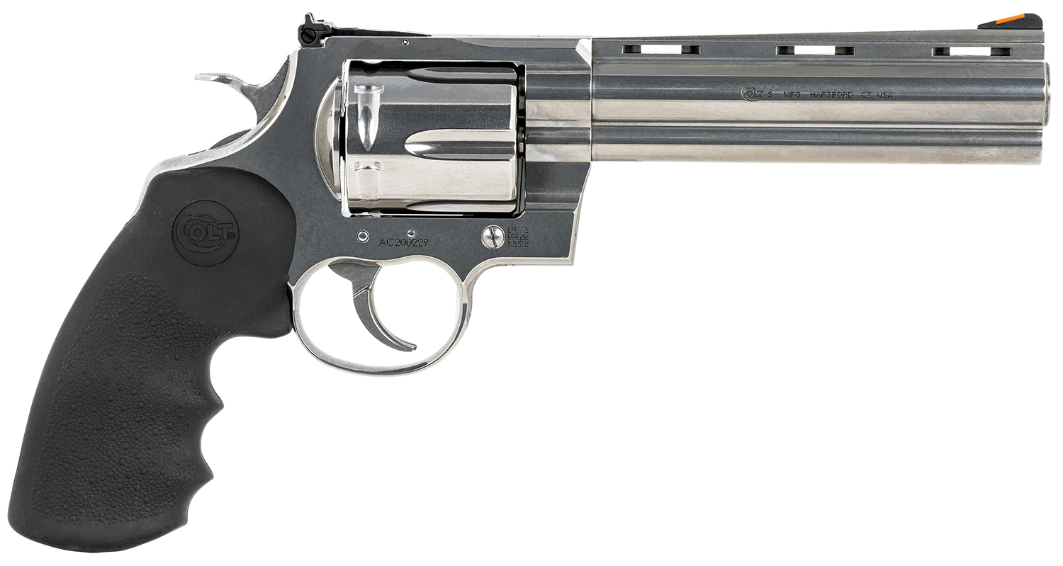 Colt Mfg ANACONDASP6RTS Anaconda 44 Mag 6 Shot 6″ Stainless Recessed Target/Vent Rib Barrel, Cylinder & Frame, Black Hogue Rubber w/Finger Grooves Grip