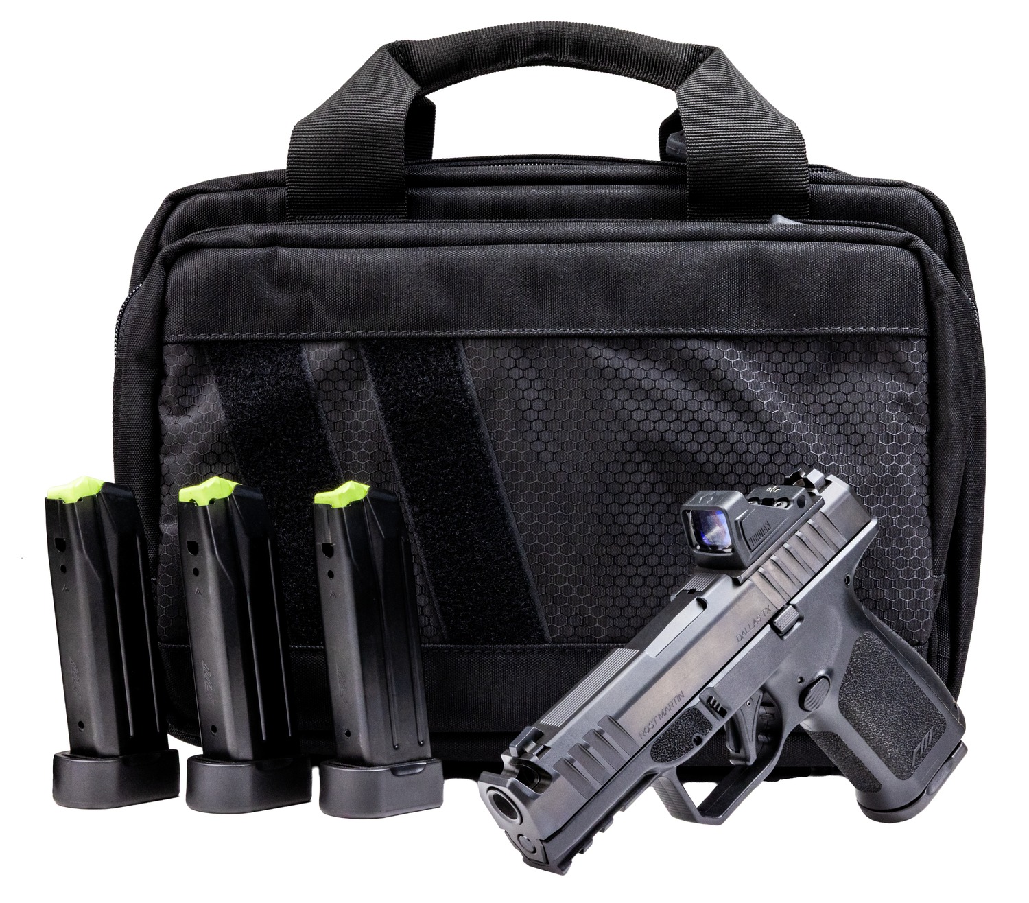 Rost Martin RM1CBLKOSP(COMP)SPL RM1C Comp Bundle 9mm Luger 17+1 4″ Compensated Barrel, Black Nitron Steel Integrated Compensator/Serrated w/Optic Slide, Black Polymer Frame w/Picatinny Rail, Textured