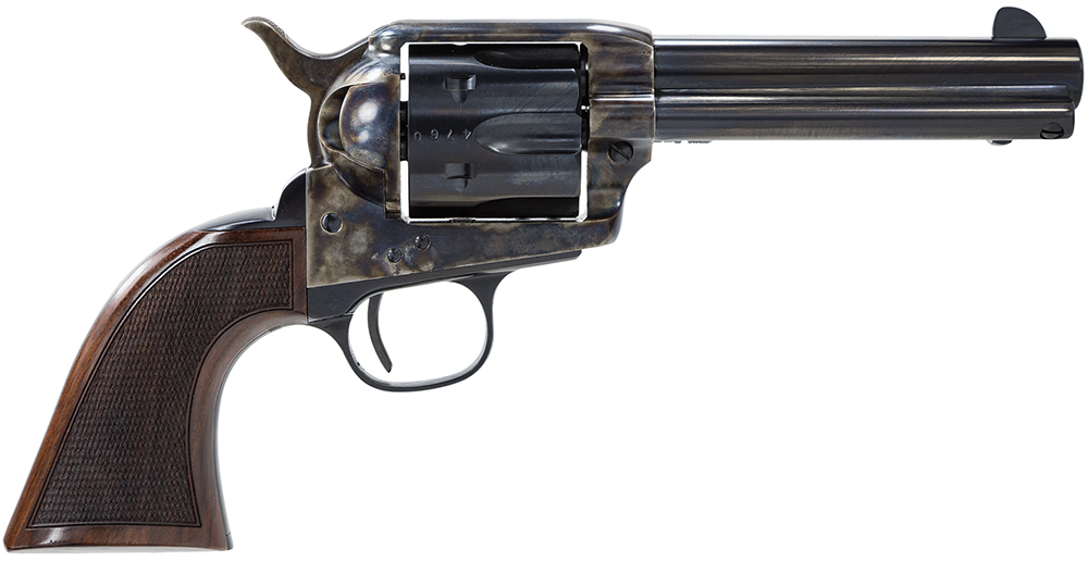 Taylors & Company 4107DE Smoke Wagon Deluxe 357 Mag 6rd 4.75″ Blued Cylinder & Barrel Color Case Hardened Steel Frame Checkered Walnut Grip (Taylor Tuned)