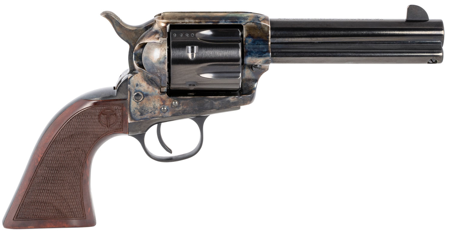 Taylors & Company 550812 Smoke Wagon 45 Colt (LC) Caliber with 4.75″ Blued Finish Barrel, 6rd Capacity Blued Finish Cylinder, Color Case Hardened Finish Steel Frame & Checkered Walnut Grip