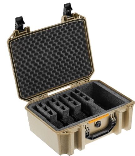 PELICAN VAULT V300 LARGE- – 5 PISTOL CSE PRE CUT FOAM TAN