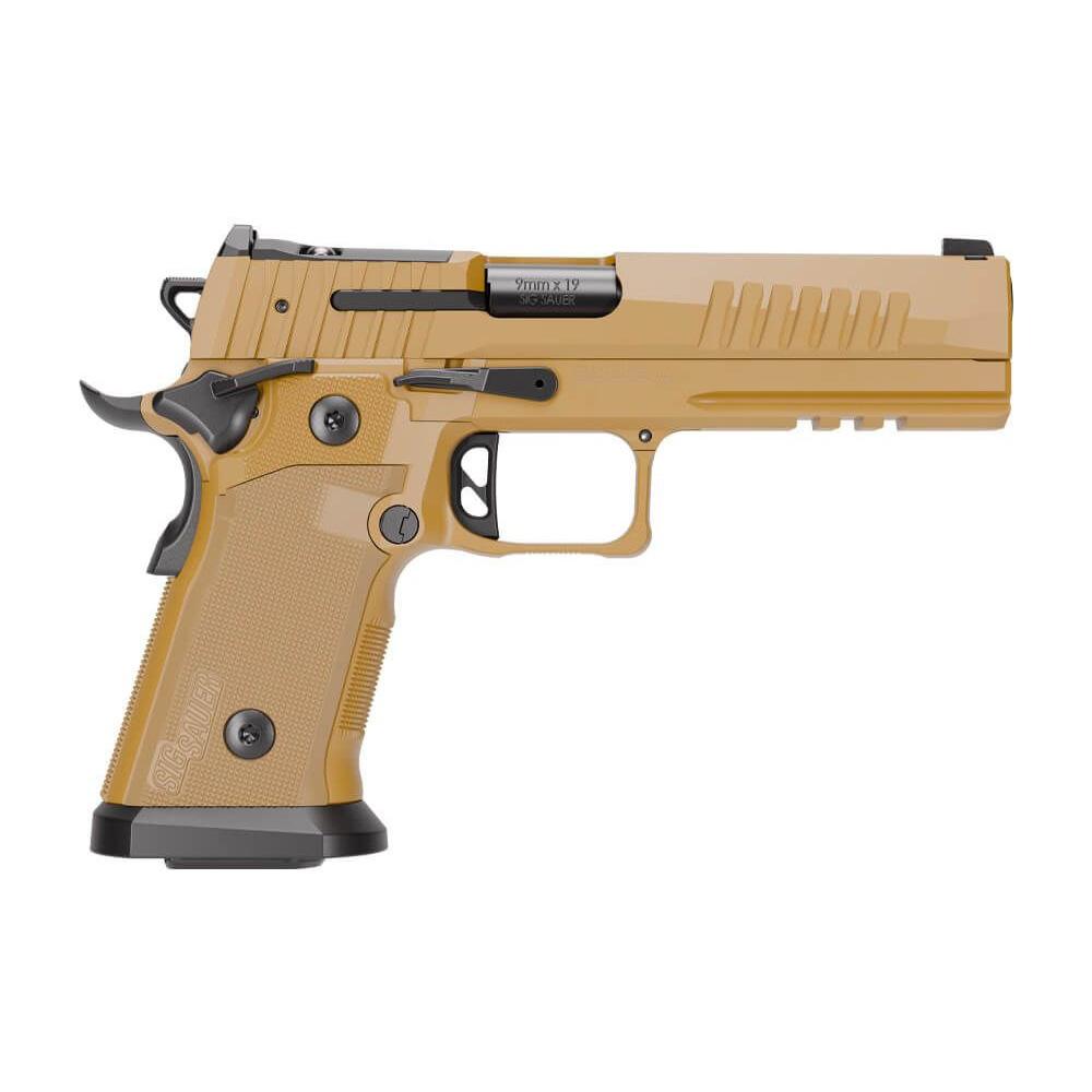 Sig Sauer P211-GT5 SAO Handgun 9mm Luger 21(2) &17(1)rd Magazines 5″ Barrel Coyote Tan Night Sights Optic Ready
