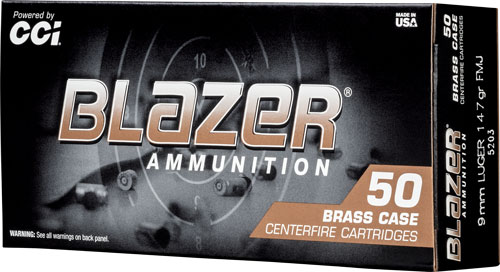 CCI BLAZER BRASS 9MM LUGER – 147GR FMJ 50RD 20BX/CS