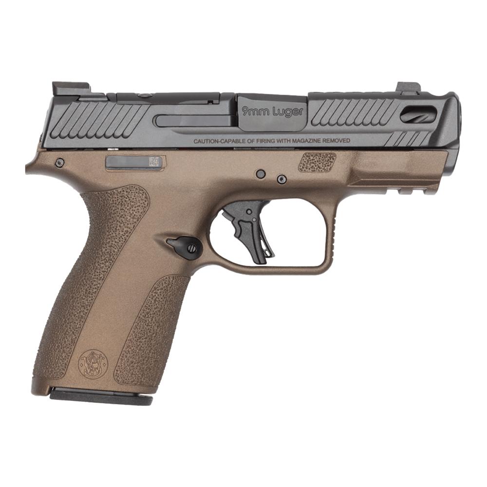 S&W PC Shield-X Carry Comp Midnight Bronze Handgun 9mm Luger 13(1)&15(1)rd Magazines 3.6″ Ported Barrel Thumb Safety