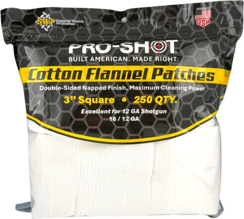 PRO SHOT CLEANING PATCH COTTON – FLANNEL 12GA-16GA 3″ 250CT