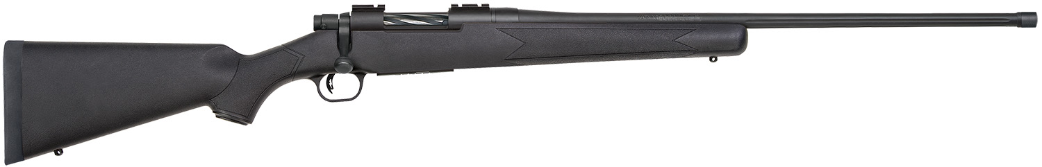 Mossberg 28243 Patriot Full Size 6.5 PRC 4+1 24″ Matte Blued Fluted Threaded Barrel, Drilled & Tapped Matte Blued Stainless Steel Receiver, Black Fixed Synthetic Stock