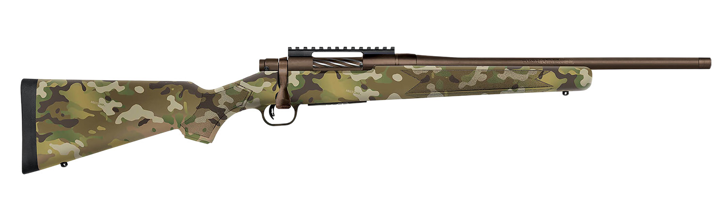 Mossberg 28280 Patriot Compact 350 Legend 4+1 18″ Patriot Brown Cerakote Threaded Bull Barrel, Patriot Brown Cerakote Steel Receiver w/Picatinny Rail, MultiCam Fixed Synthetic Stock