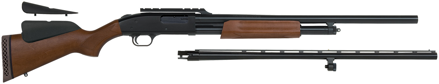 Mossberg 54243 500 Combo 12 Gauge 5+1 3″ Blued 28″ Vent Rib/24″ Slugster Barrel w/Cantilever Scope Mount, Blued Steel Receiver, Hardwood Dual Comb Stock, Includes Accu-Set Chokes
