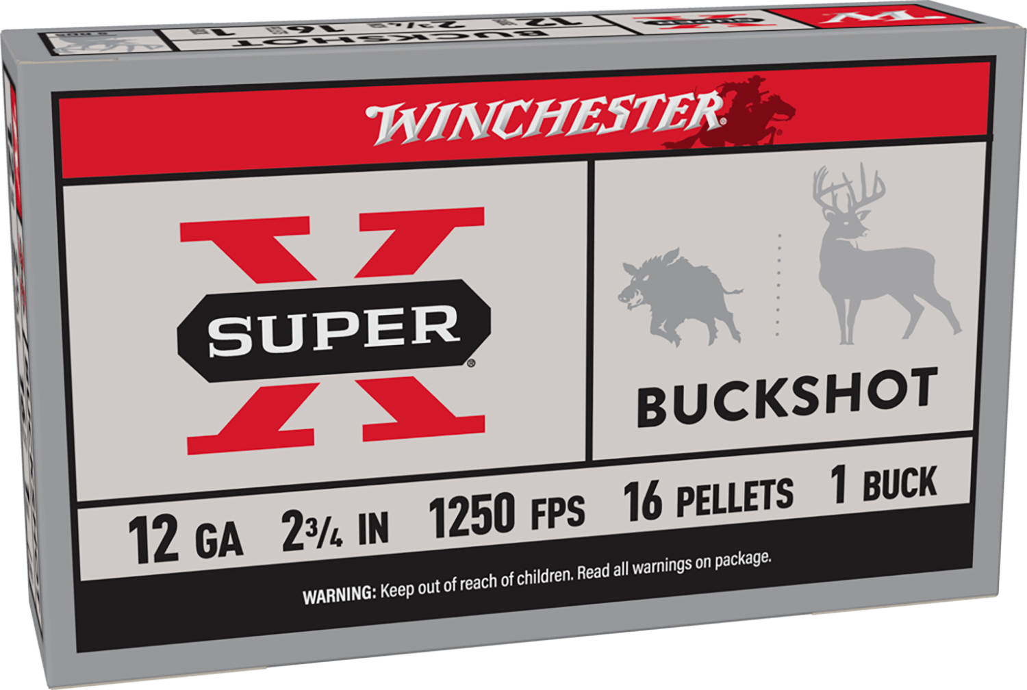 Winchester Ammo XB121 Super X 12Gauge 2.75″ 1Buck Shot 5 Per Box/50 Case