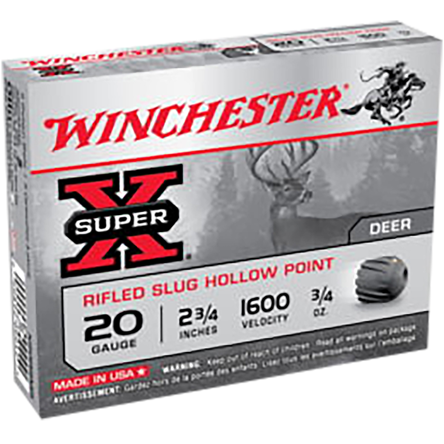 Winchester Ammo X20RSM5VP Super X 20Gauge 2.75″ 3/4oz Rifled Slug Shot 15 Per Box/10 Case