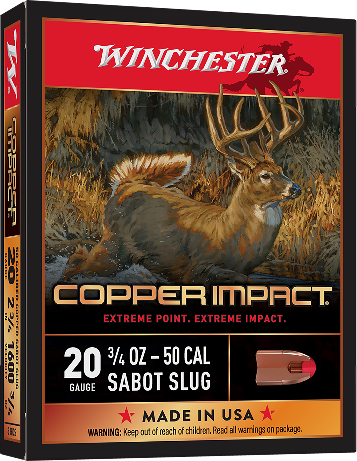 Winchester Ammo X20CLF Copper Impact 20Gauge 2.75″ 3/4oz Sabot Slug Shot 5 Per Box/20 Case