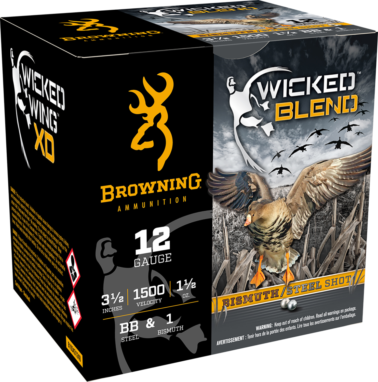 Browning Ammo B193431240 Wicked Blend 12Gauge 3.50″ 1 1/2oz BB/1BI Shot 25 Per Box/10 Case