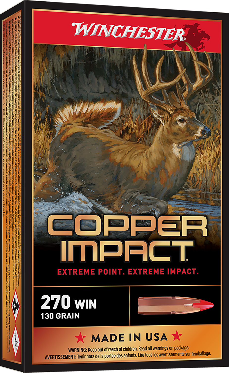 Winchester Ammo X270CLF Copper Impact 270Win 130gr Copper Extreme Point Lead Free 20 Per Box/10 Case