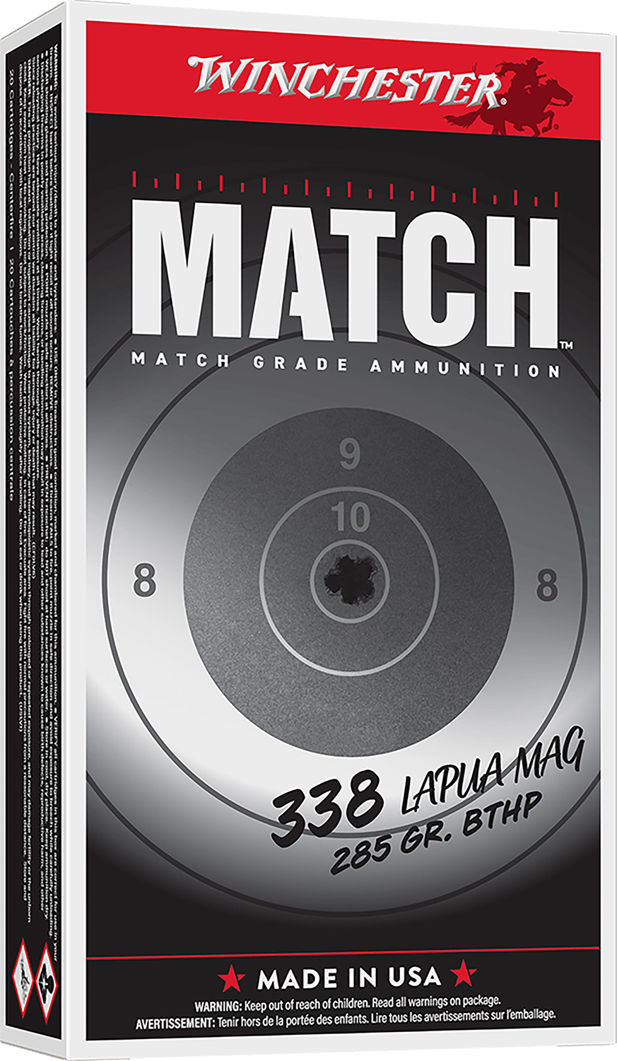 Winchester Ammo S338LM2 Match 338LapuaMag 285gr Boat Tail Hollow Point 20 Per Box/10 Case