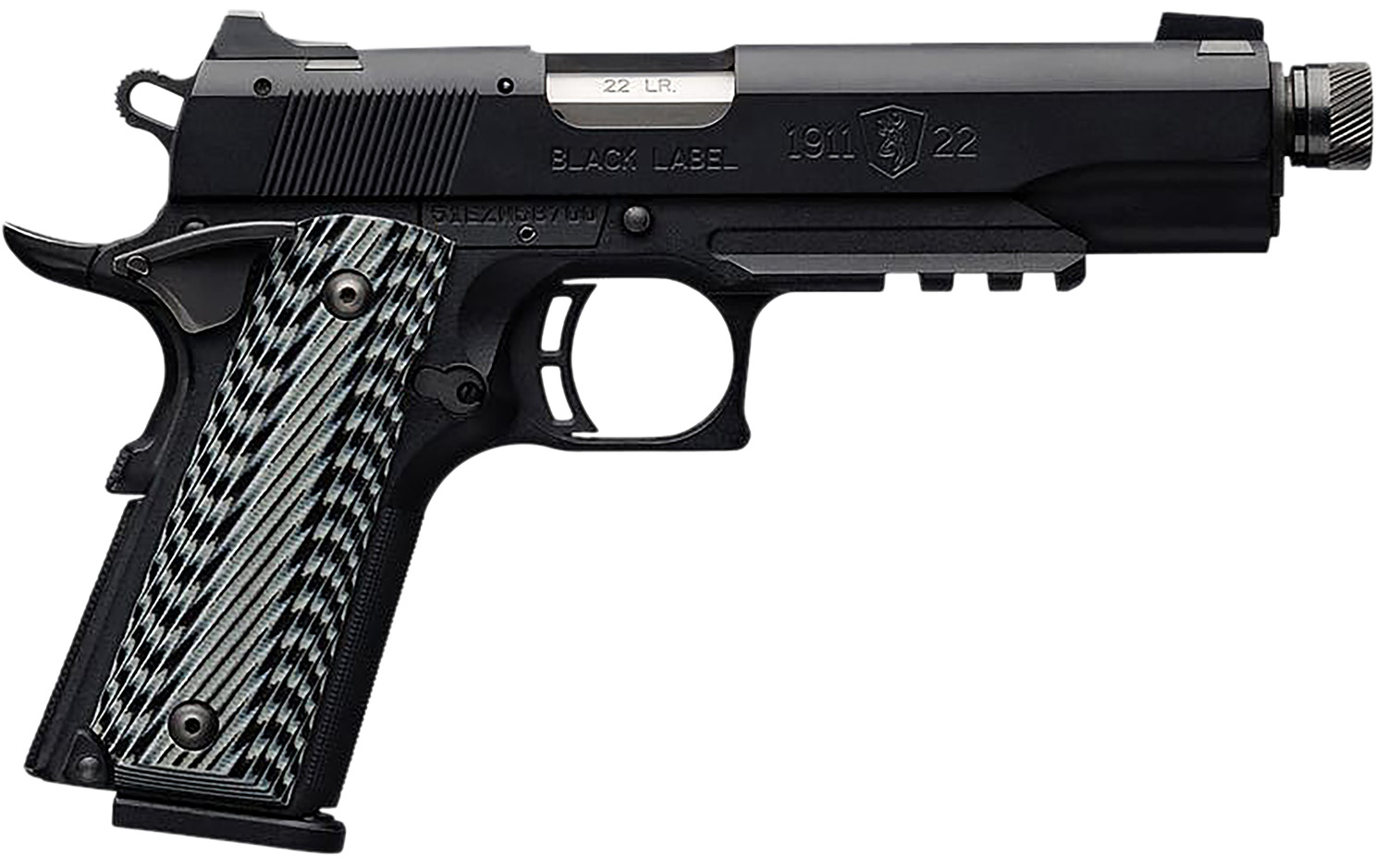 Browning 051820490 1911-22 Black Label SR Full Size 22 LR 10+1, 4.88″ Stainless Steel Threaded Barrel, Matte Black Serrated Slide & Polymer Frame w/Beavertail & Picatinny Rail