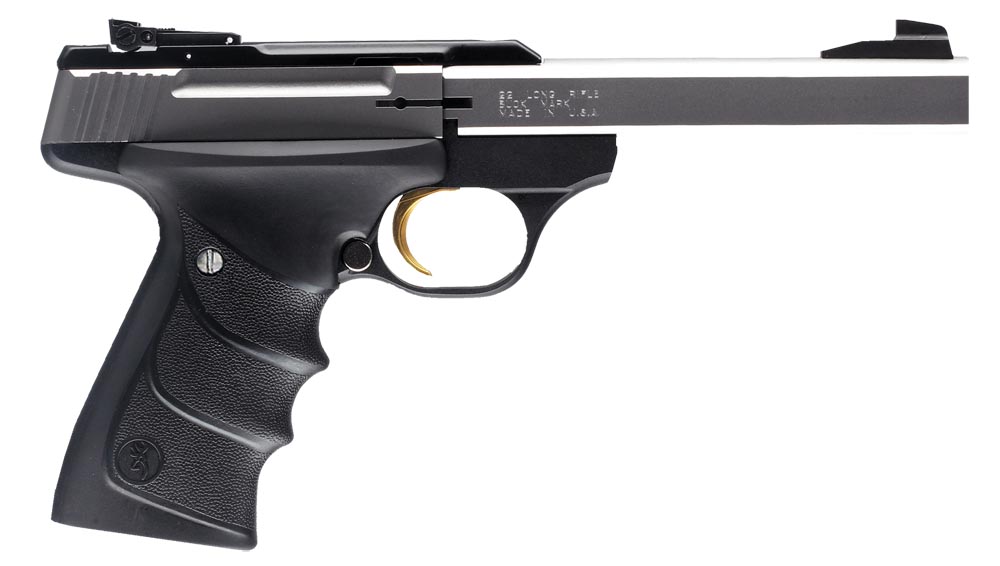 Browning 051409490 Buck Mark Standard *CA Compliant 22 LR 10+1 5.50″ Slab Side Barrel, Stainless Serrated SS Slide, Matte Black Aluminum Frame, Finger Grooved Black Ultragrip RX Grip