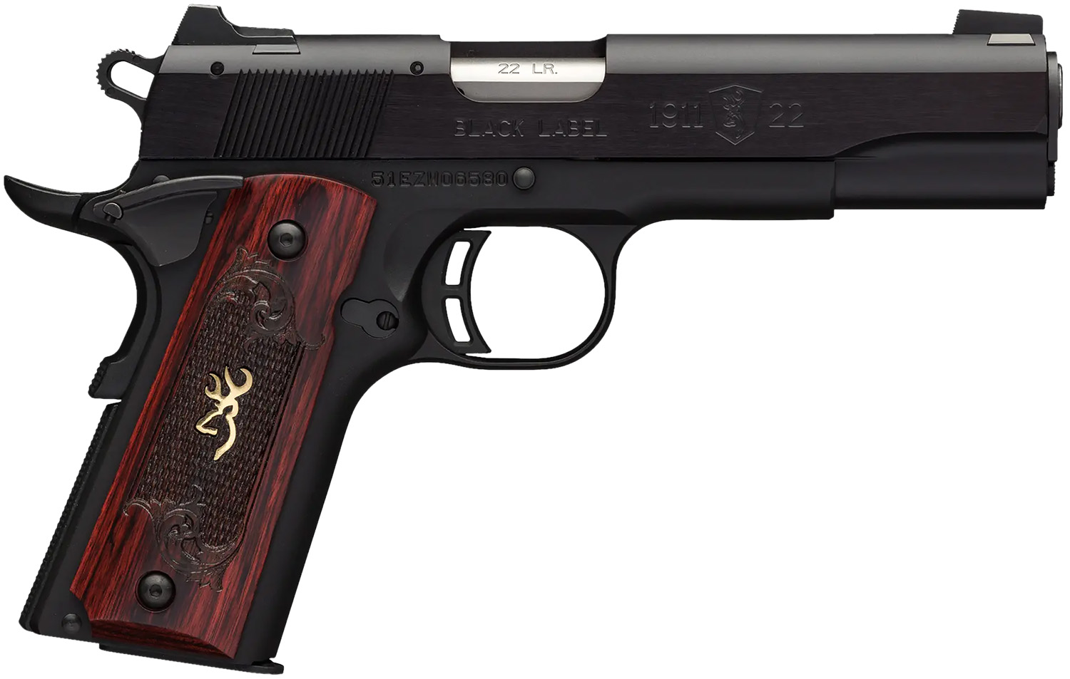 Browning 051851490 1911-22 Black Label Medallion Full Size Frame 22 LR 10+1, 4.25″ Target Crown Barrel, Matte Black Serrated Slide & Aluminum Frame w/Beavertail