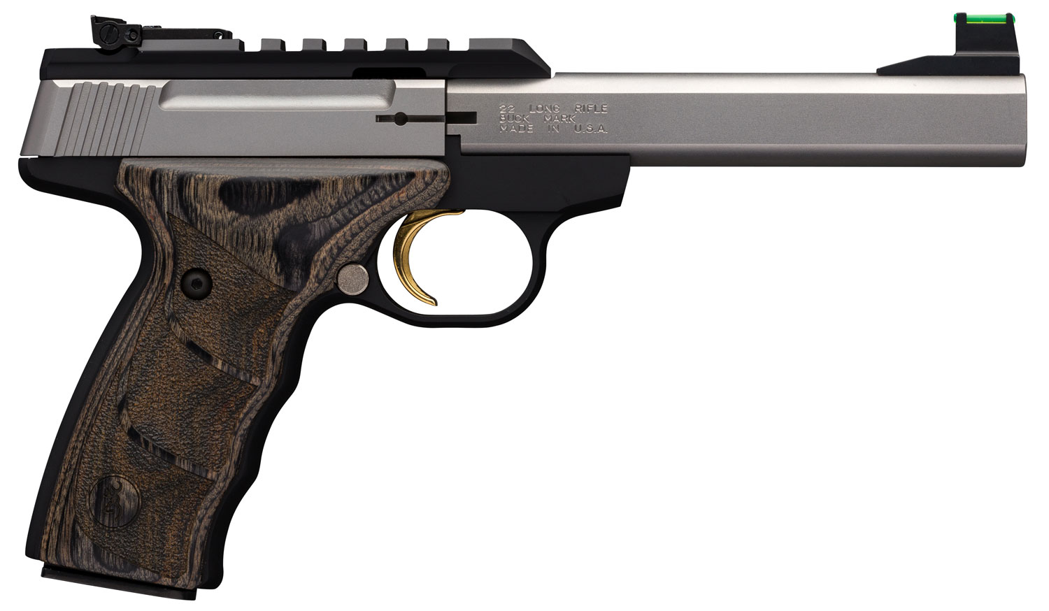 Browning 051531490 Buck Mark Plus 22 LR 10+1 5.50″ Slab Side Barrel, Stainless Optic Ready/Serrated Steel Slide, Matte Black Aluminum Frame & Black Laminate UDX Grips