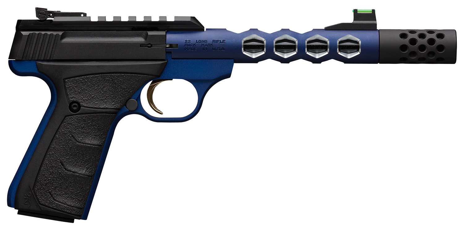 Browning 051562490 Buck Mark Plus 22 LR 10+1 5.90″ Vision, Threaded w/Sawtooth Cuts Barrel, Matte Black Optic Ready/Serrated Steel Slide, Blue Anodized Aluminum Black Ultragrip FX Grips