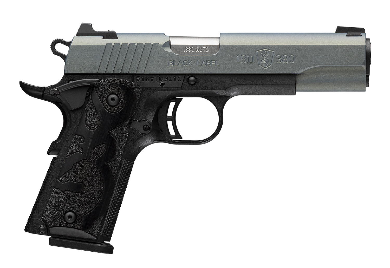 Browning 051992492 1911 Black Label Full Size Frame 380 ACP 8+1 4.25″ Matte Stainless Steel Barrel, Northern Lights Cerakote Serrated Steel Slide, Matte Black Polymer Frame, Black Polymer Grip