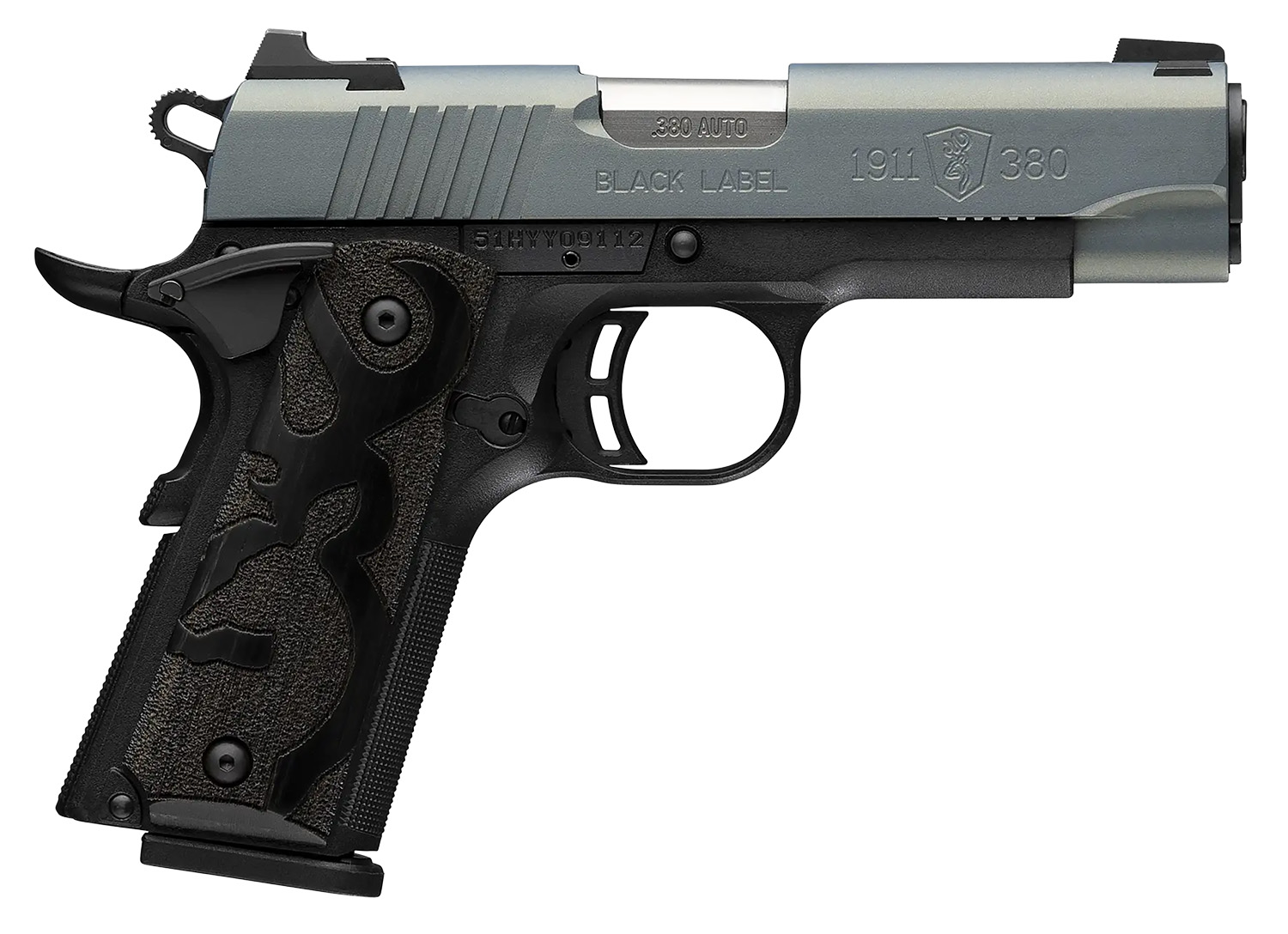 Browning 051993492 1911 Black Label Compact Frame 380 ACP 8+1 3.63″ Matte Stainless Steel Barrel, Northern Lights Cerakote Serrated Steel Slide, Matte Black Polymer Frame, Black Polymer Grip