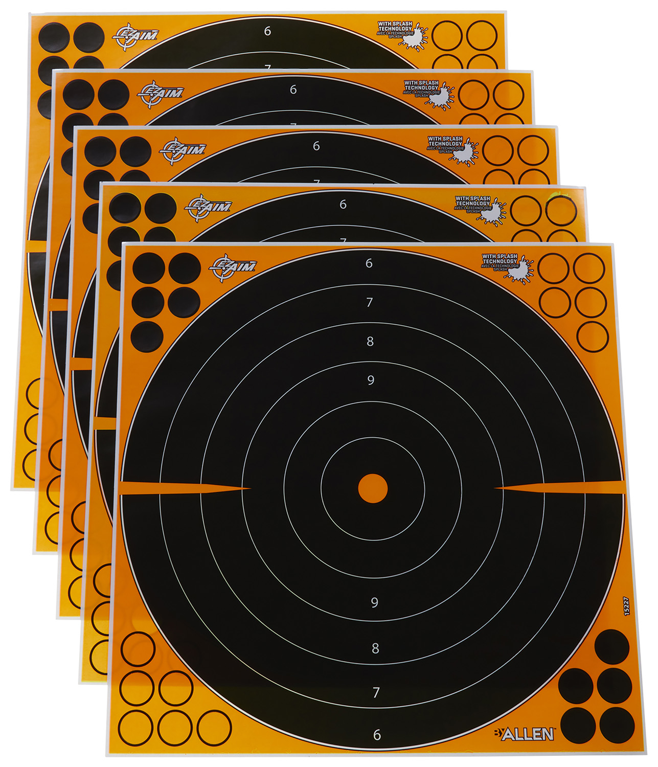 EZ-Aim 15227 Splash Reactive  Self-Adhesive Paper Black/Orange 16″ Bullseye 5 Pack