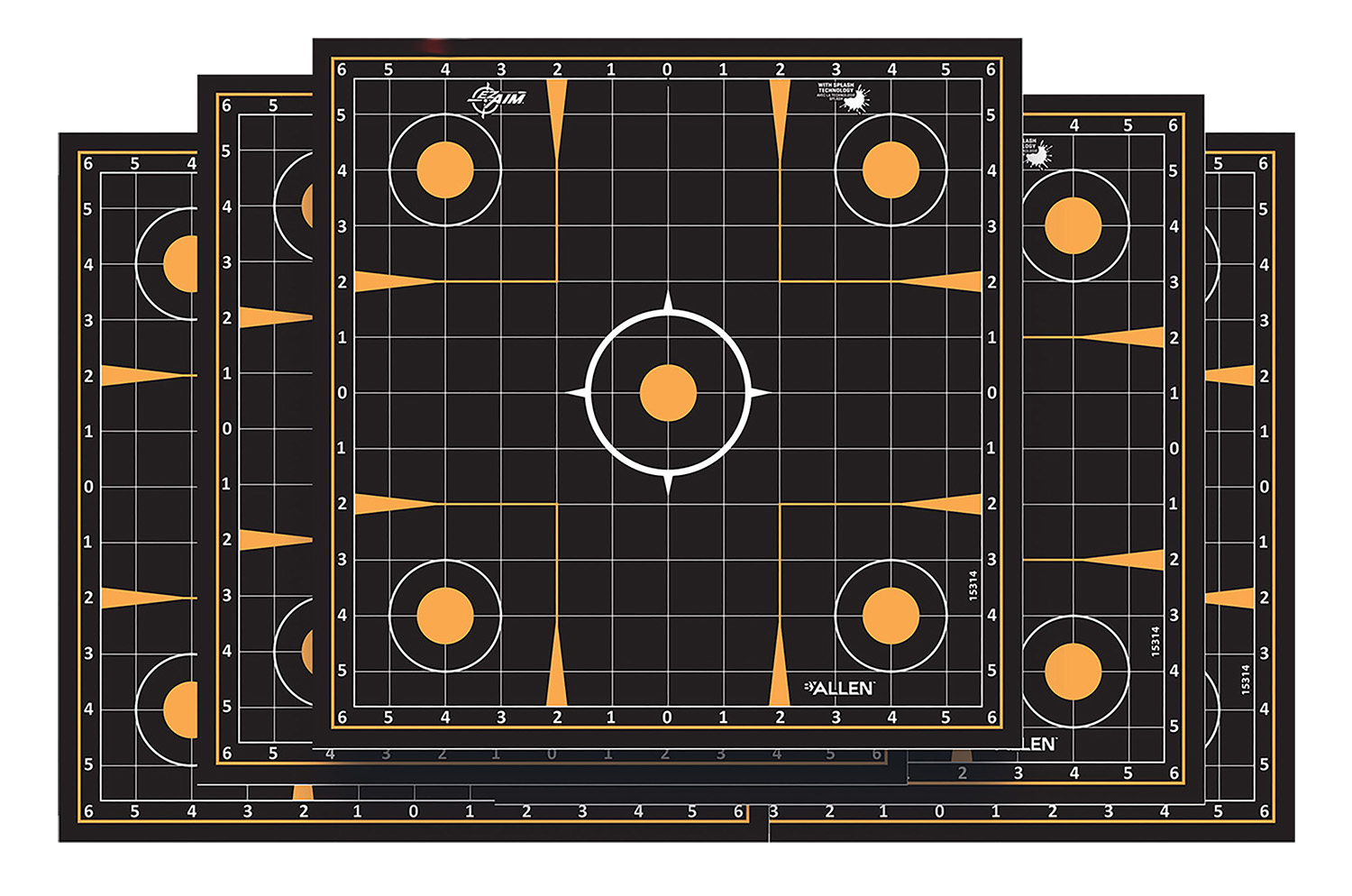 EZ-Aim 1531410 Splash Reactive Self-Adhesive Paper Black/Orange 12″x12″ Sight-In Grid 10 Pack