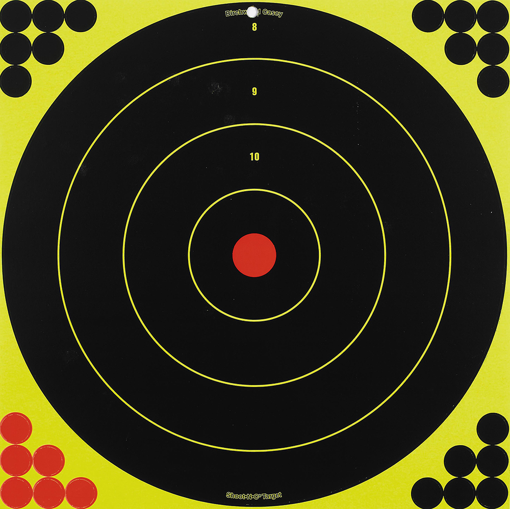Birchwood Casey 34185 Shoot-N-C Reactive Target Self-Adhesive Paper Black/Yellow/Red 17.25″ Bullseye 5 Pack